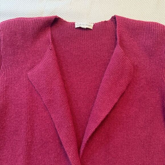 Vintage Calvin Klein burgundy maroon cardigan sweater with shoulder pads Large - Picture 2 of 9